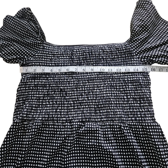 Topshop Gingham Black & White Prairie Dress Size US 14 Ruffle Short Sleeve NWT - Picture 6 of 11